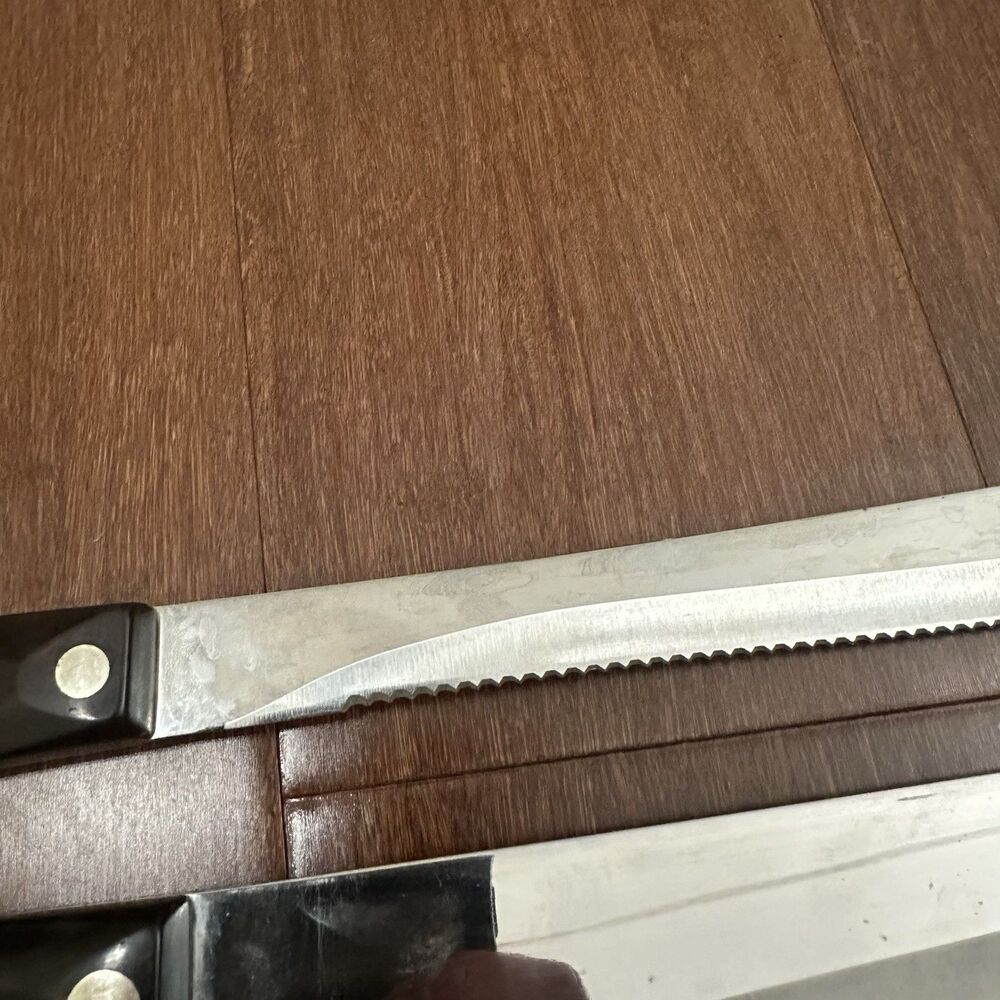 CUTCO 1725 French Chefs Knife 1723 Serrated Carving Knife 9” Brown Handle USA - Picture 15 of 16